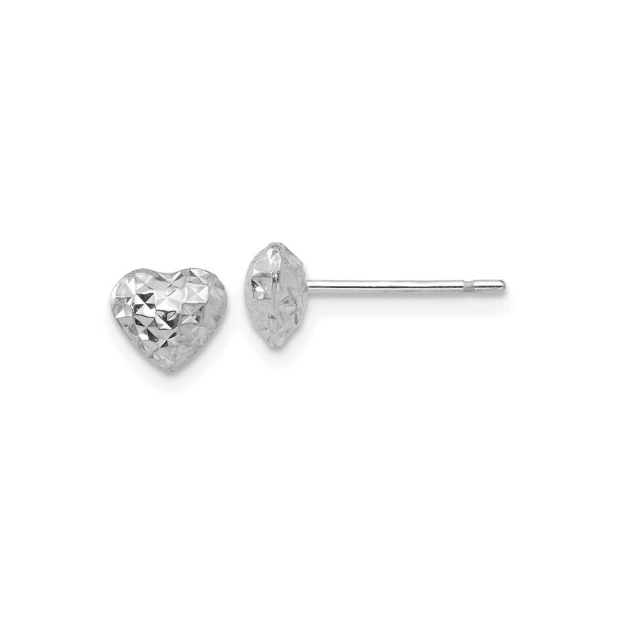14k White Gold Heart Shaped Stud Earrings, Faceted Finish, Minimalist Love Symbol Jewelry