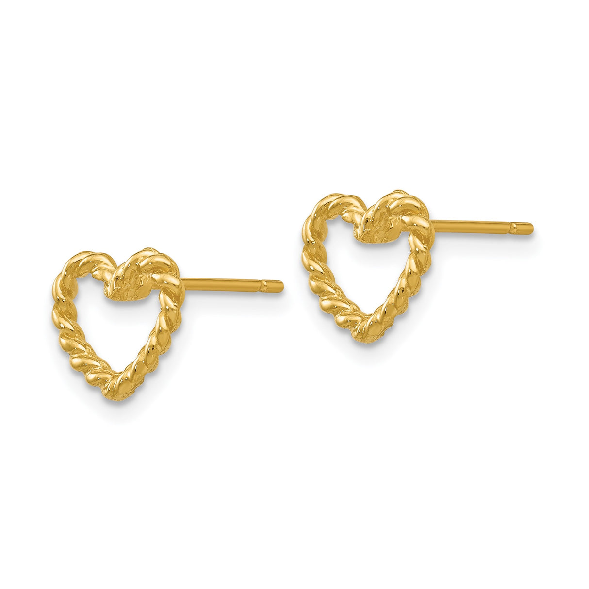 14k Yellow Gold Heart Shaped Stud Earrings with Twisted Rope Design