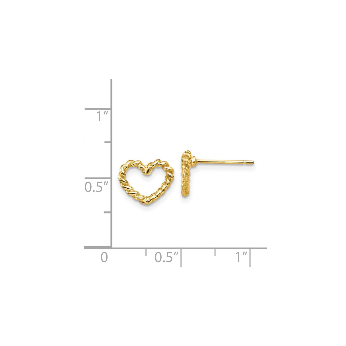 14k Yellow Gold Heart Shaped Stud Earrings with Twisted Rope Design