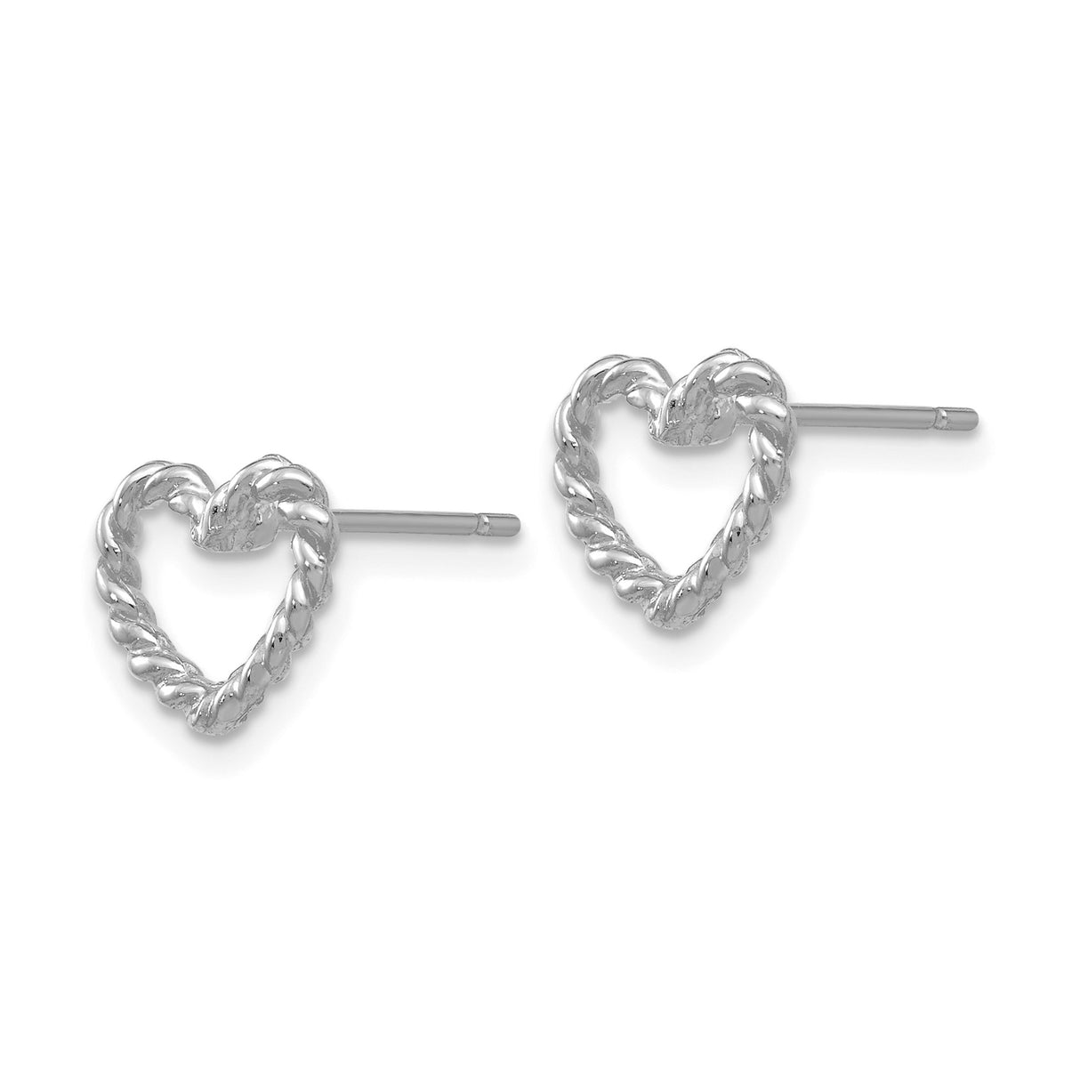 14k White Gold Heart Stud Earrings with Twisted Rope Design