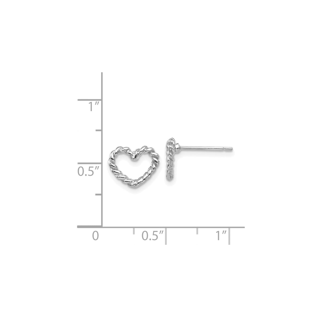 14k White Gold Heart Stud Earrings with Twisted Rope Design