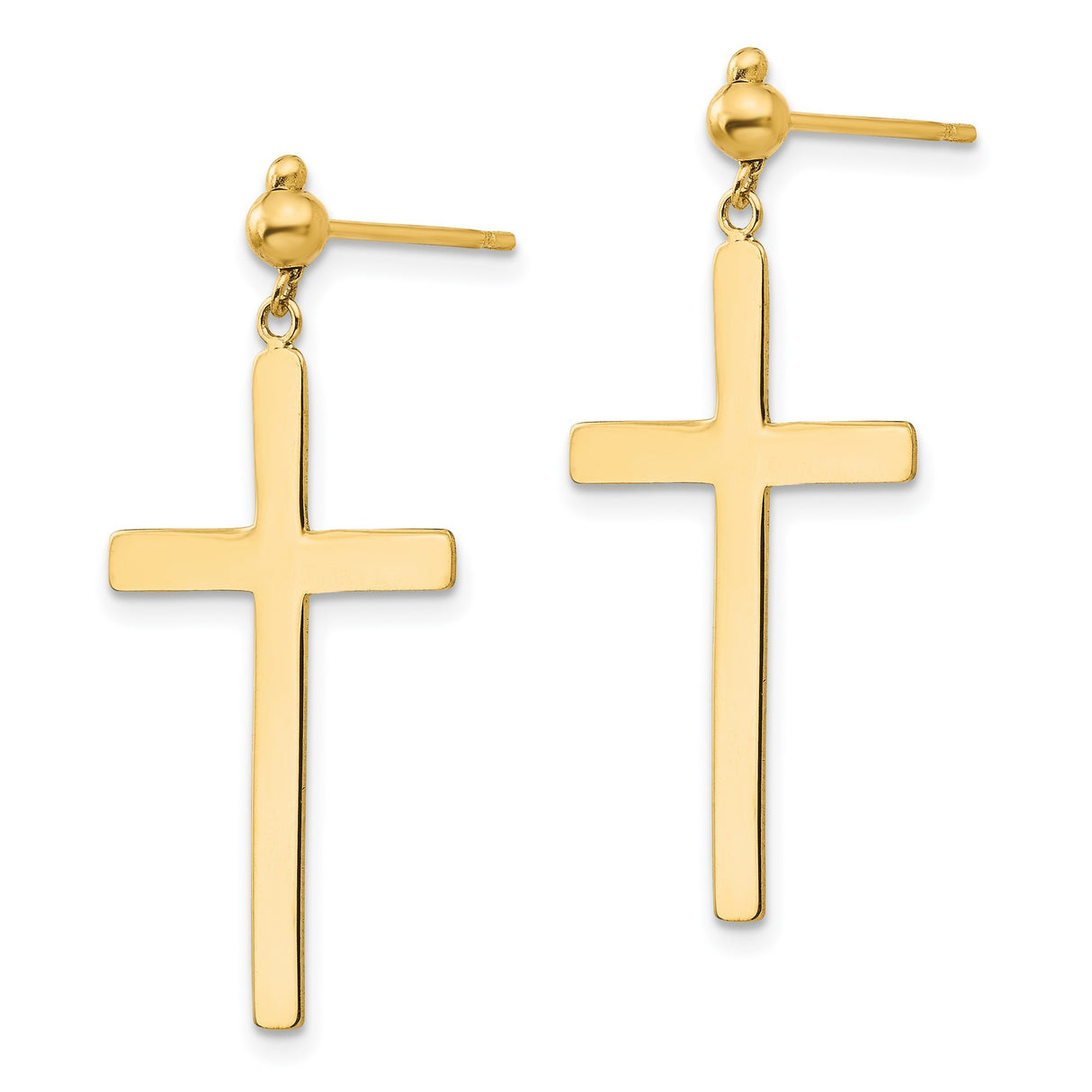 14k Yellow Gold Cross Pendant Earrings, Sleek Minimalist Religious Design, Unisex Spiritual Jewelry