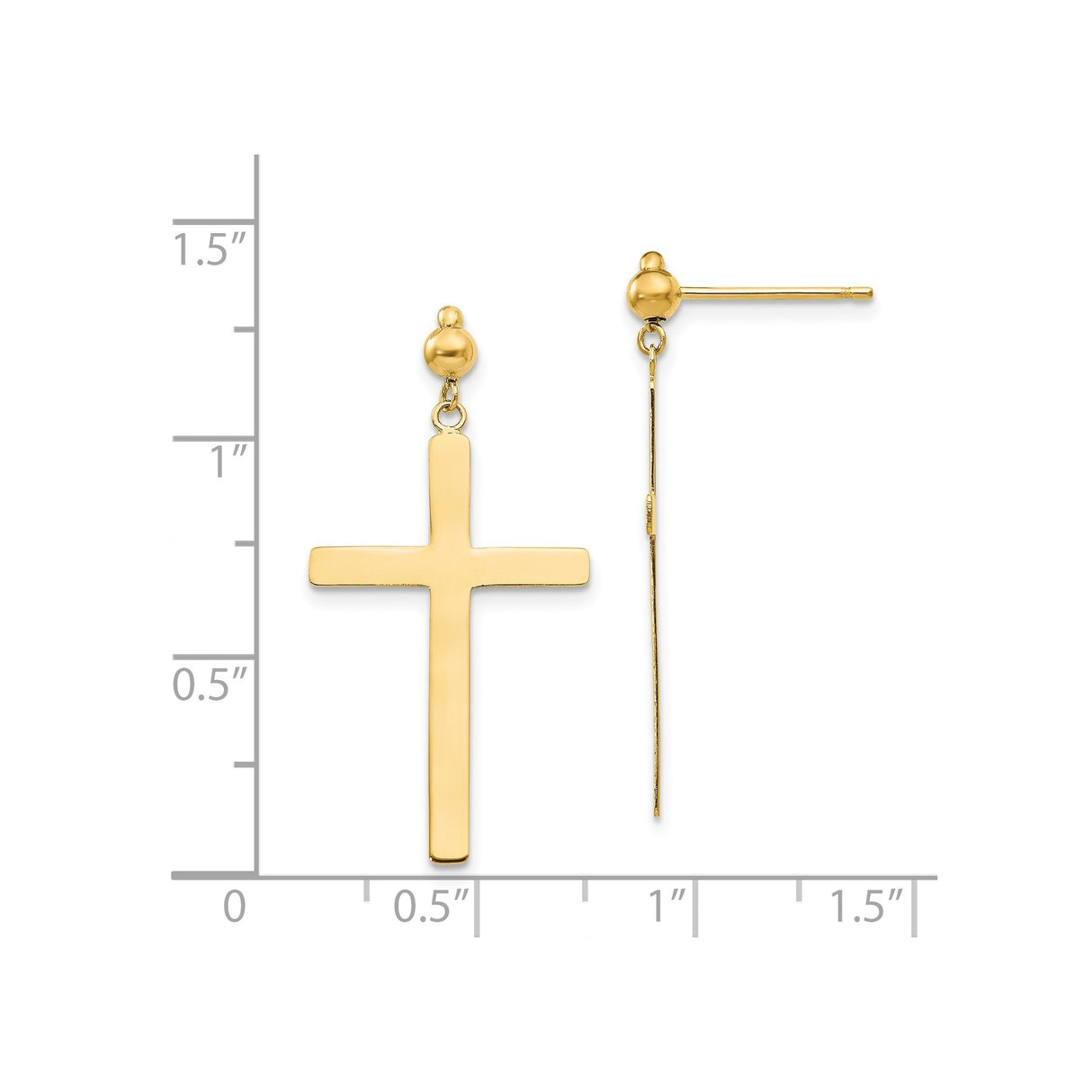 14k Yellow Gold Cross Pendant Earrings, Sleek Minimalist Religious Design, Unisex Spiritual Jewelry