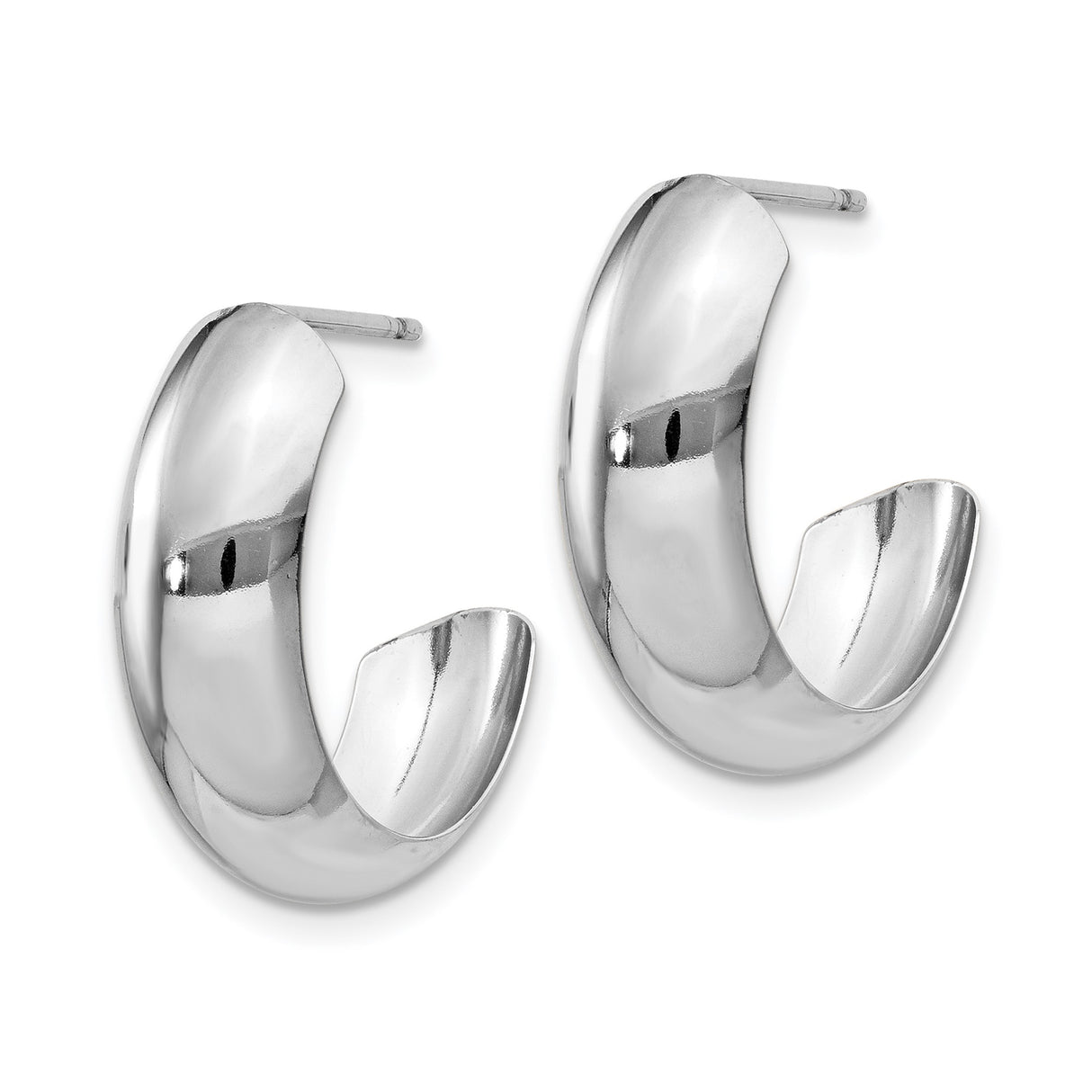 14k White Gold Hoop Earrings, High Polish Half Hoops, Modern Minimalist Design for Women