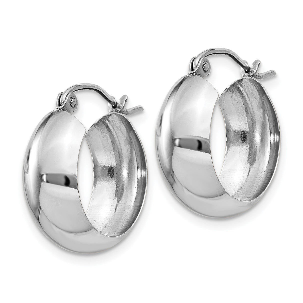 14k White Gold Hoop Earrings, Polished Rounded Design, Latch Back Closure, Medium Minimalist Style