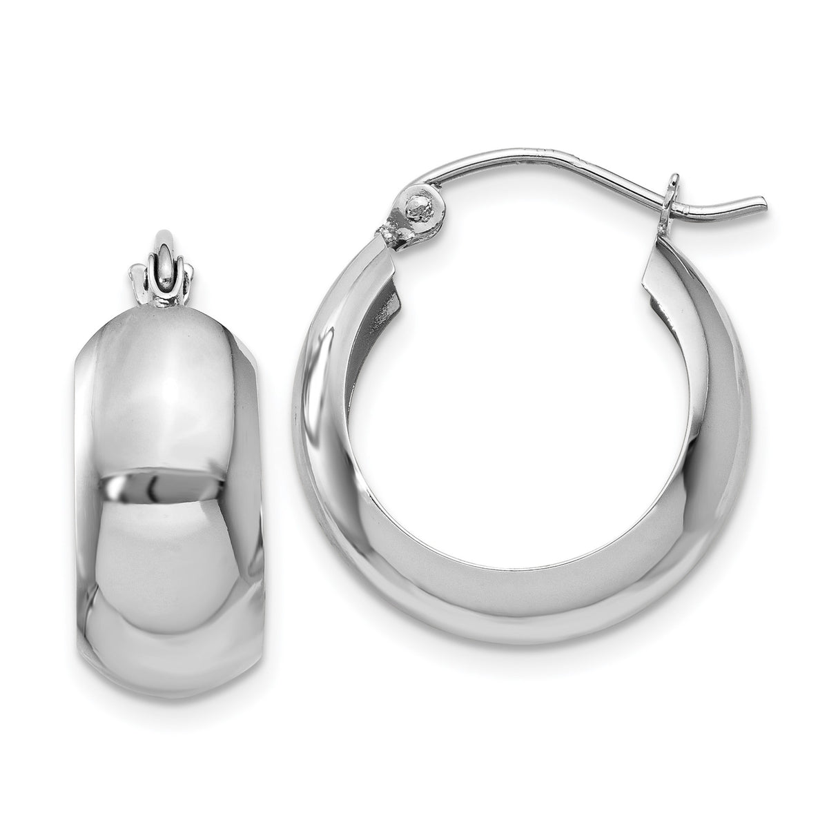 14k White Gold Hoop Earrings, Polished Rounded Design, Latch Back Closure, Medium Minimalist Style