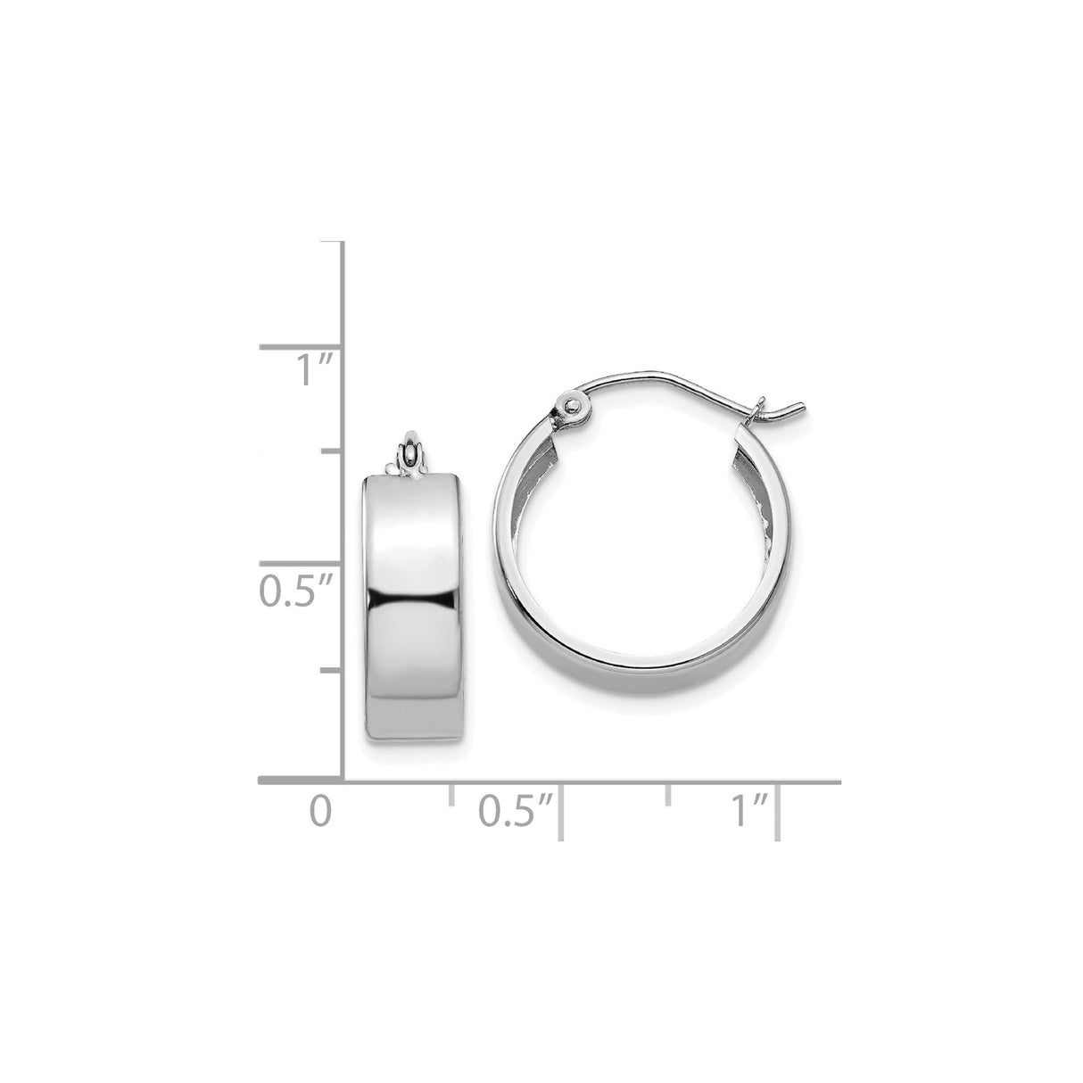 14k White Gold Hoop Earrings, Polished Flat Round Hoops with Hinged Latch Back, Minimalist Style