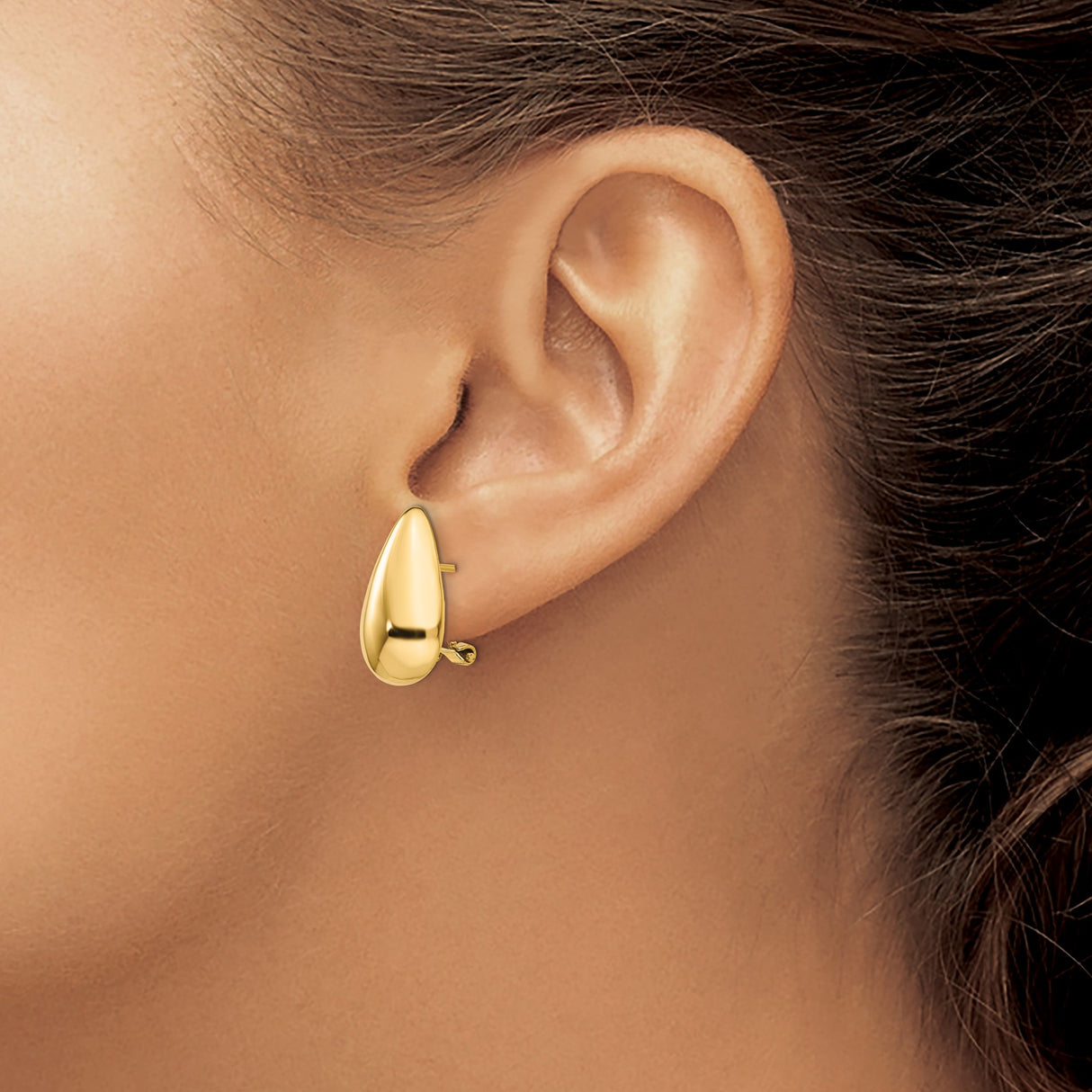 14k Yellow Gold Teardrop Clip-On Earrings, Smooth Curved Design, Lightweight Omega Back