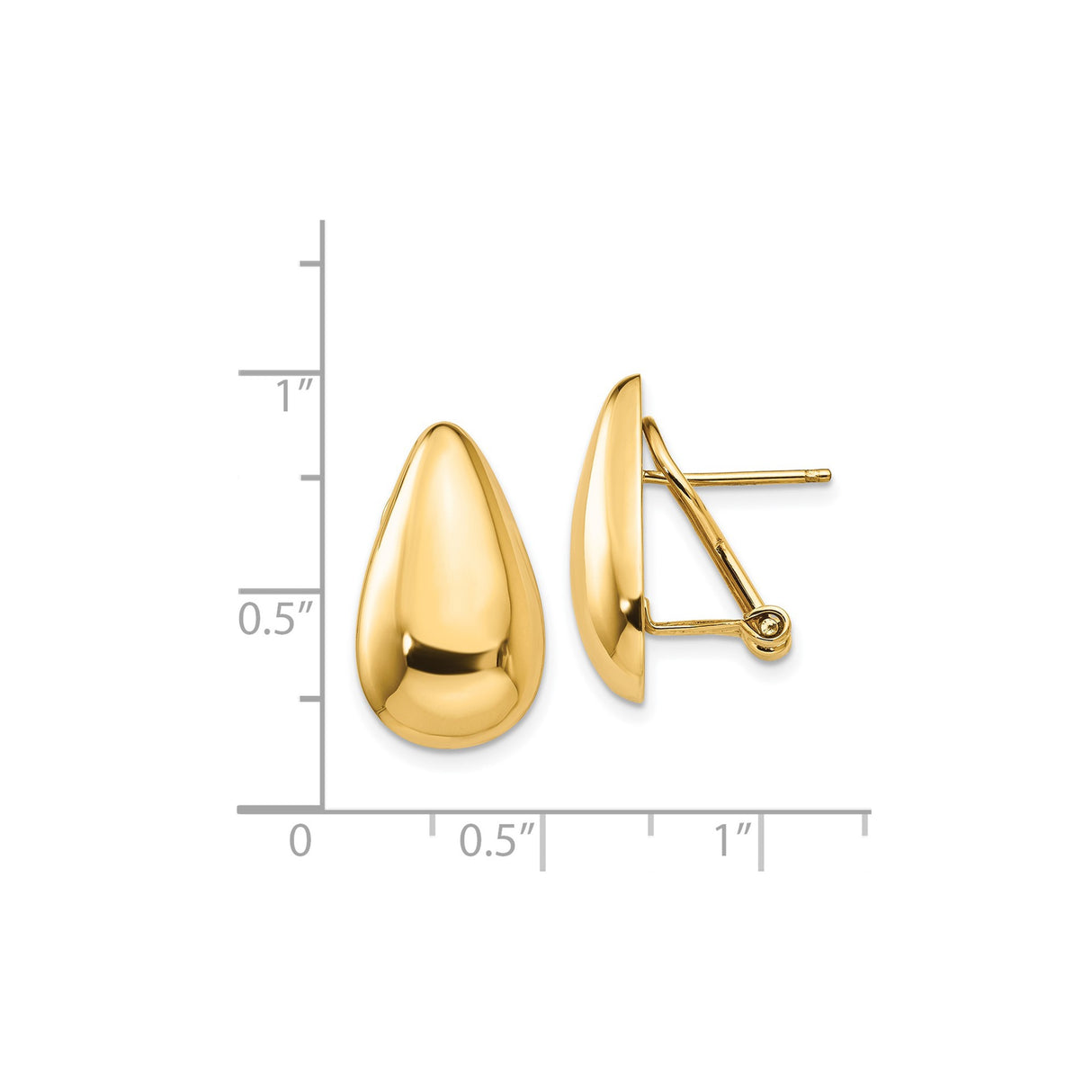 14k Yellow Gold Teardrop Clip-On Earrings, Smooth Curved Design, Lightweight Omega Back