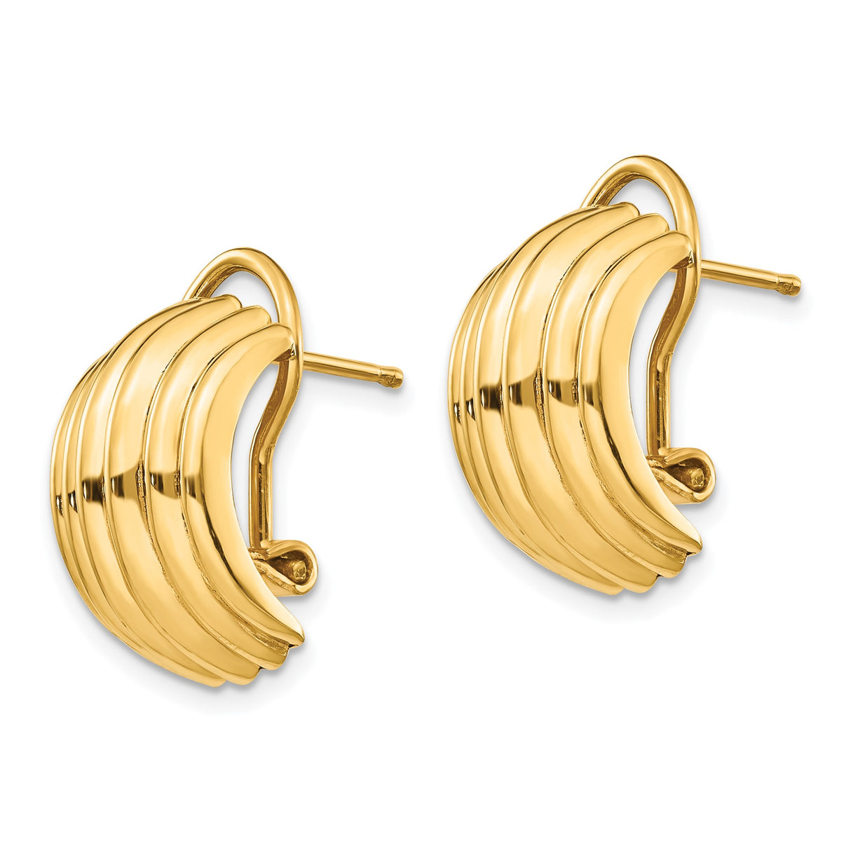 14k Yellow Gold Hoop Earrings, Ribbed Textured Design with Hinged Closure for Women