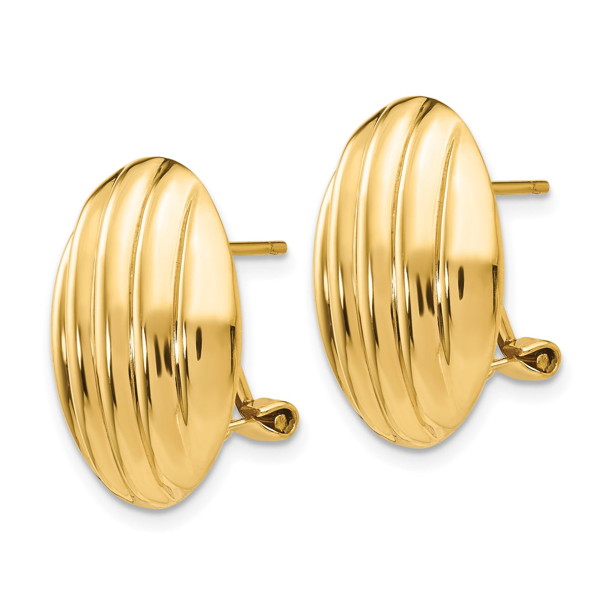 14k Yellow Gold Oval Clip-On Earrings with Ribbed Polished Design for Women