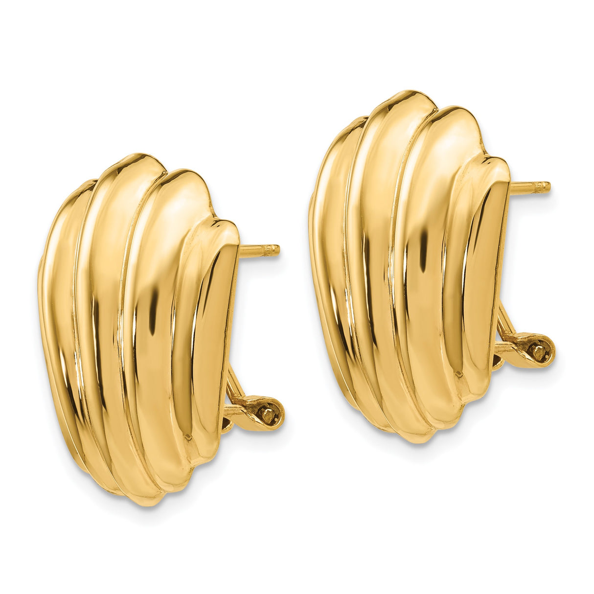 14k Yellow Gold Shell Stud Earrings with Polished Ridged Nautical Design