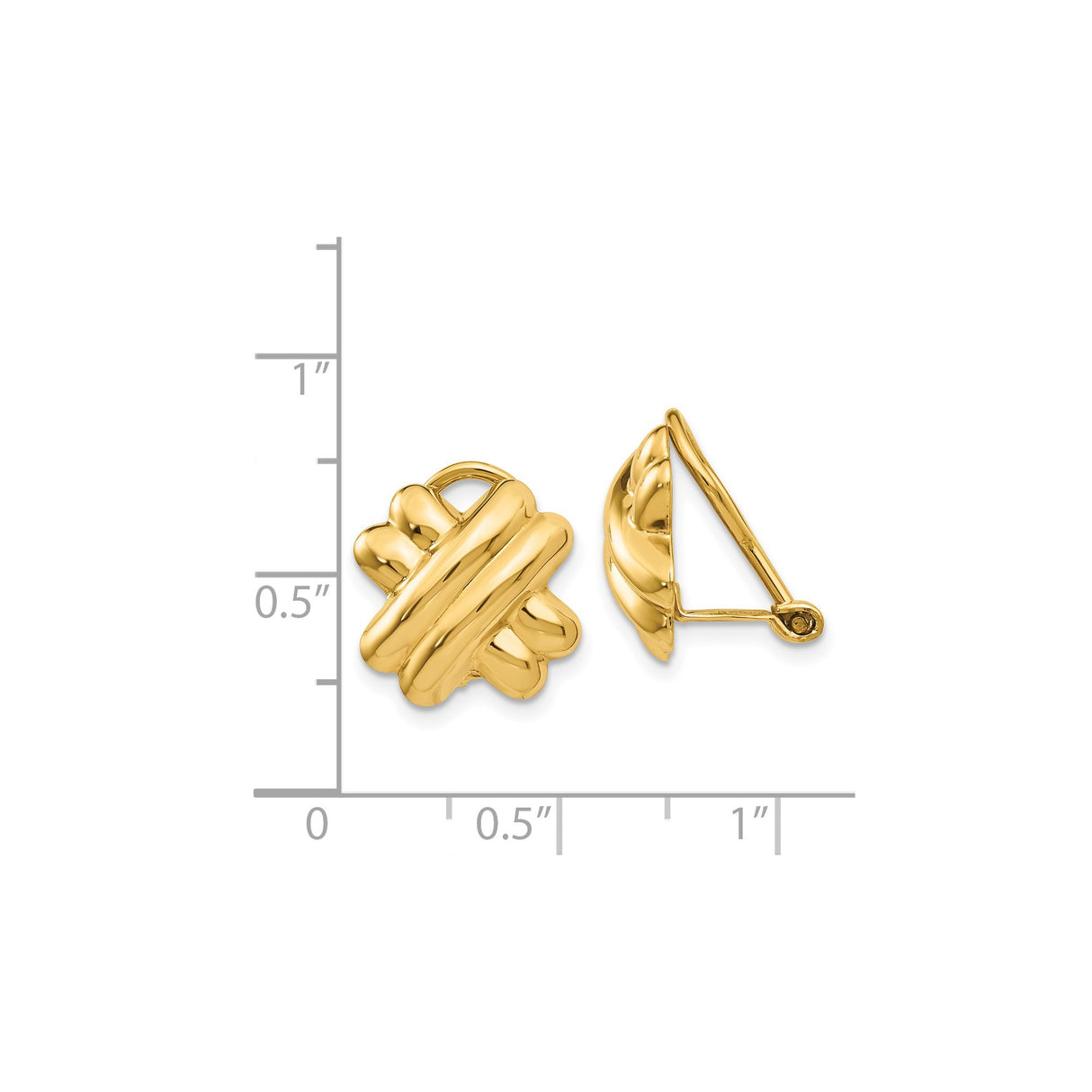14k Yellow Gold Clip-On Knot Earrings, Woven Design with Polished Puffed Finish