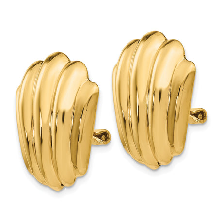 14k Yellow Gold Clip-On Earrings, Scalloped Shell Design, Coastal Vintage Style
