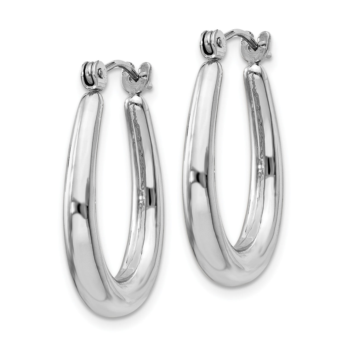14k White Gold Tapered Hoop Earrings with Polished Teardrop Shape, Modern Minimalist Design