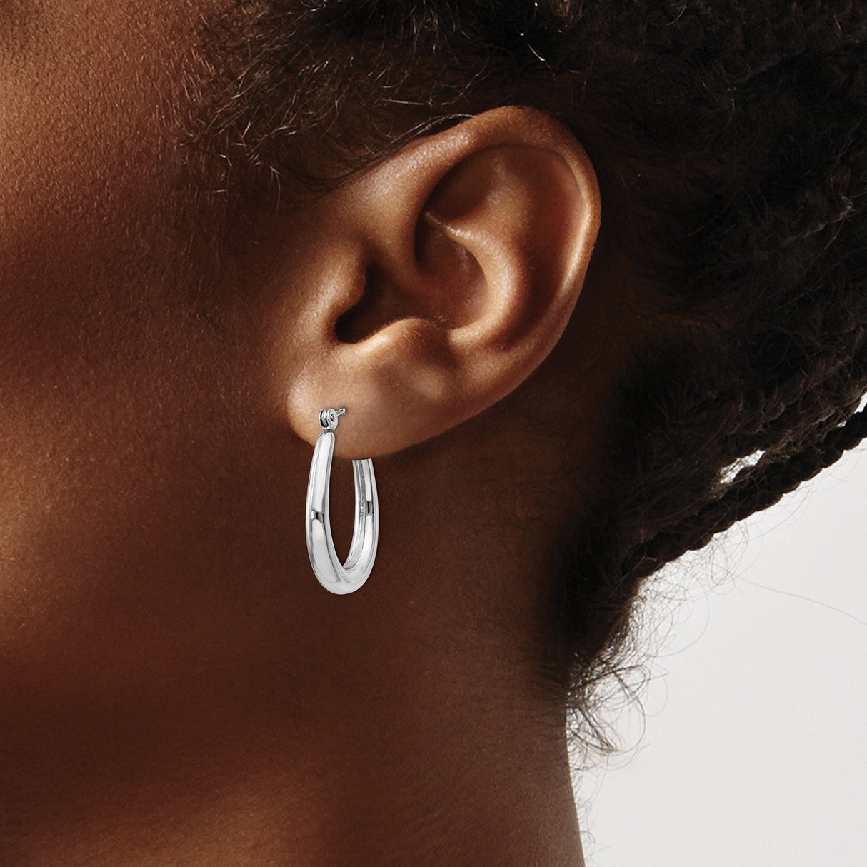 14k White Gold Tapered Hoop Earrings with Polished Teardrop Shape, Modern Minimalist Design