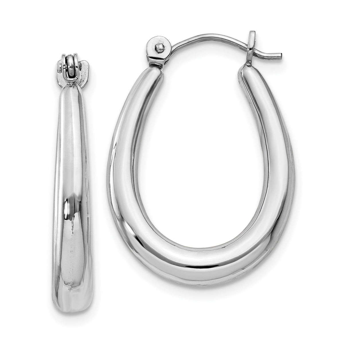 14k White Gold Tapered Hoop Earrings with Polished Teardrop Shape, Modern Minimalist Design