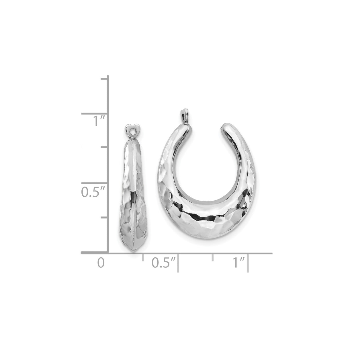 14k White Gold Crescent Moon Pendant with Heart Bail, Hammered Finish, Boho Spiritual Jewelry