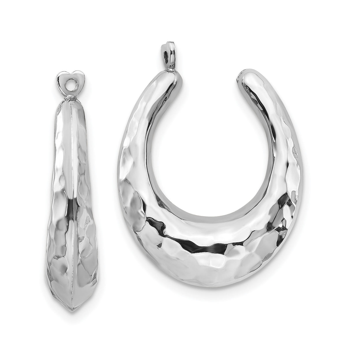 14k White Gold Crescent Moon Pendant with Heart Bail, Hammered Finish, Boho Spiritual Jewelry