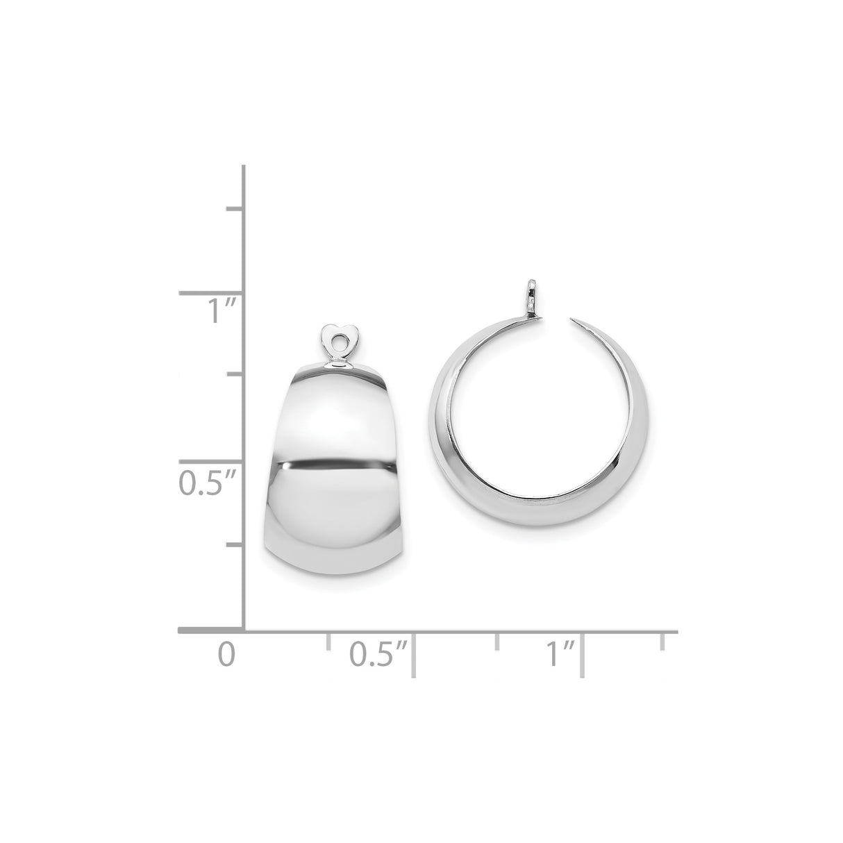 14k White Gold Hoop Earrings with Subtle Heart Detail and High-Polish Finish