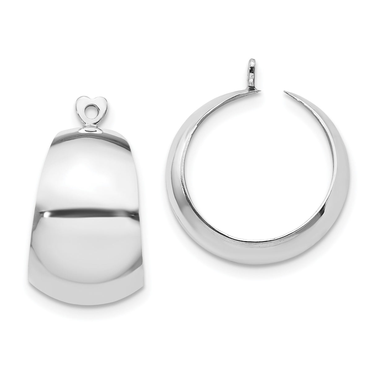 14k White Gold Hoop Earrings with Subtle Heart Detail and High-Polish Finish