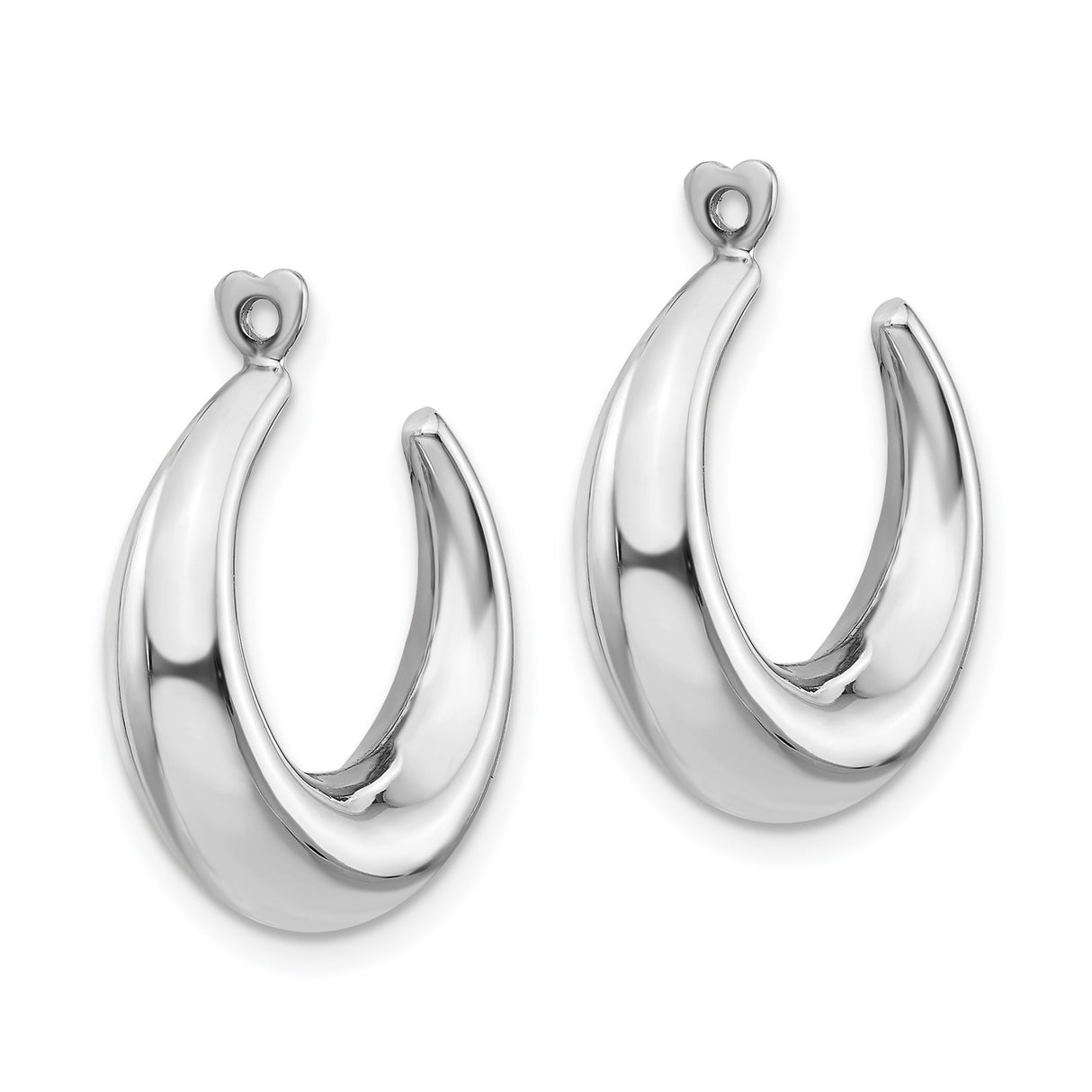 14k White Gold Hoop Earrings with Polished Tapered Design and Heart-Shaped Post Accent