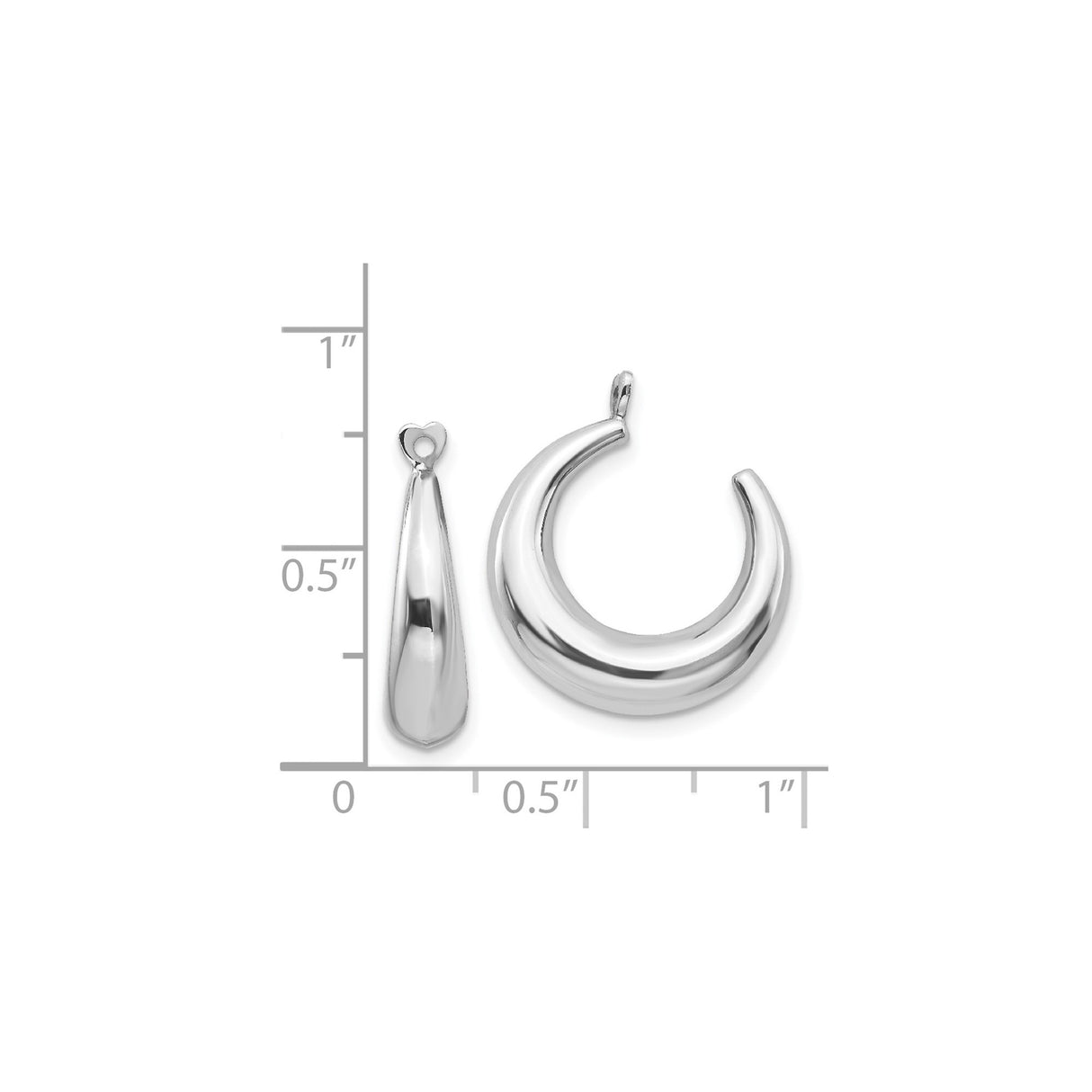 14k White Gold Hoop Earrings with Polished Tapered Design and Heart-Shaped Post Accent