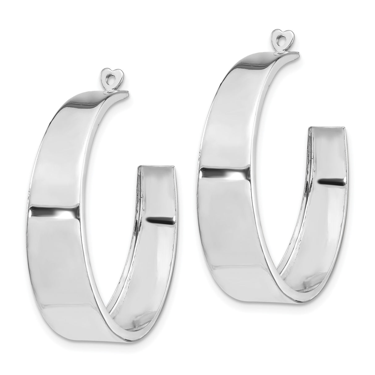 14k White Gold Hoop Earrings with High Polish Finish and Heart Post Detail