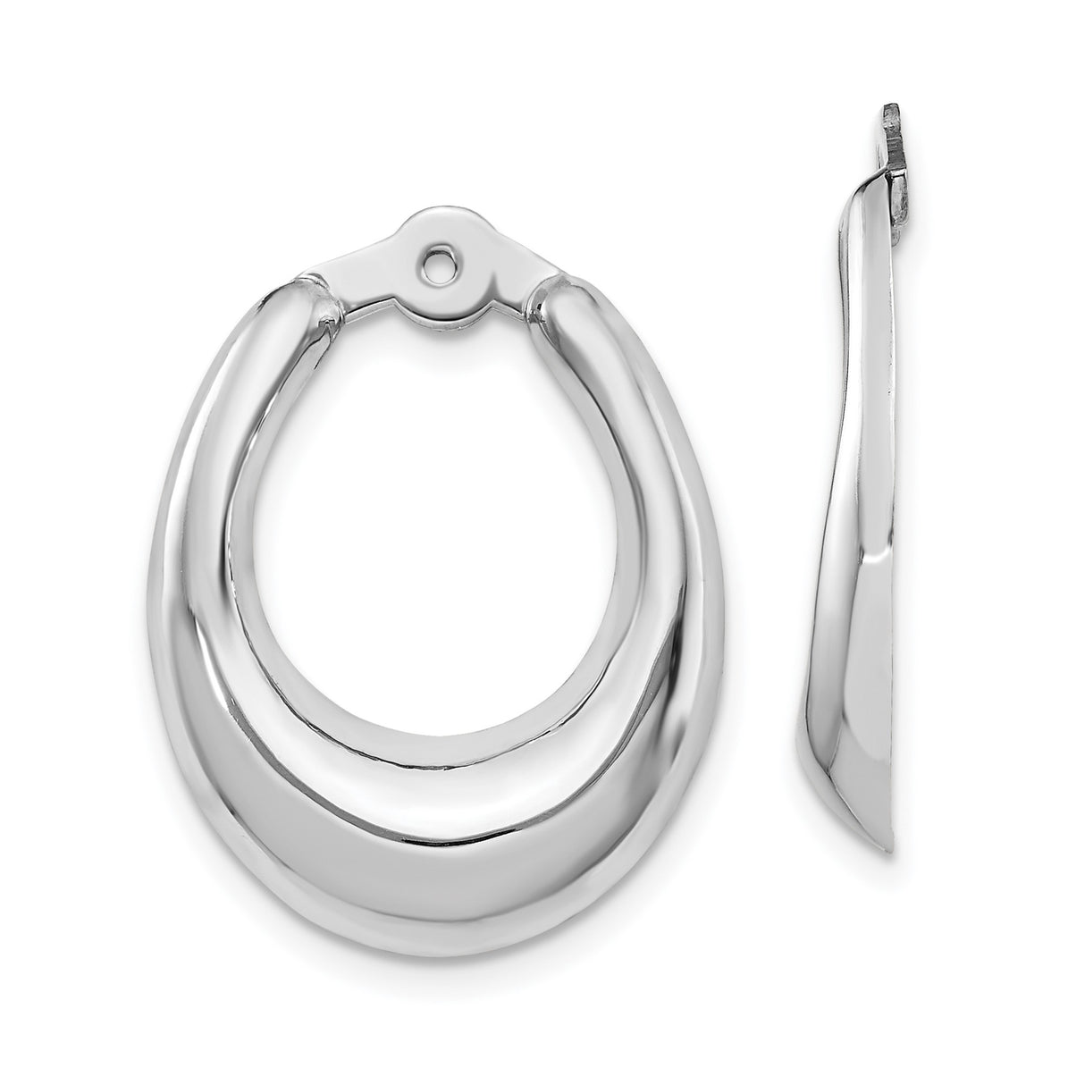 14k White Gold Hoop Earrings, Sleek Curved Design, Polished Minimalist Style for Women