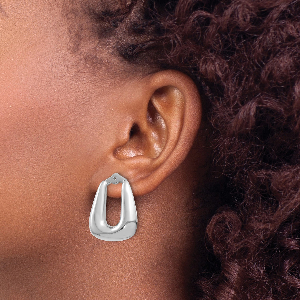 14k White Gold Teardrop Hoop Earrings, Modern Polished Open Design for Women