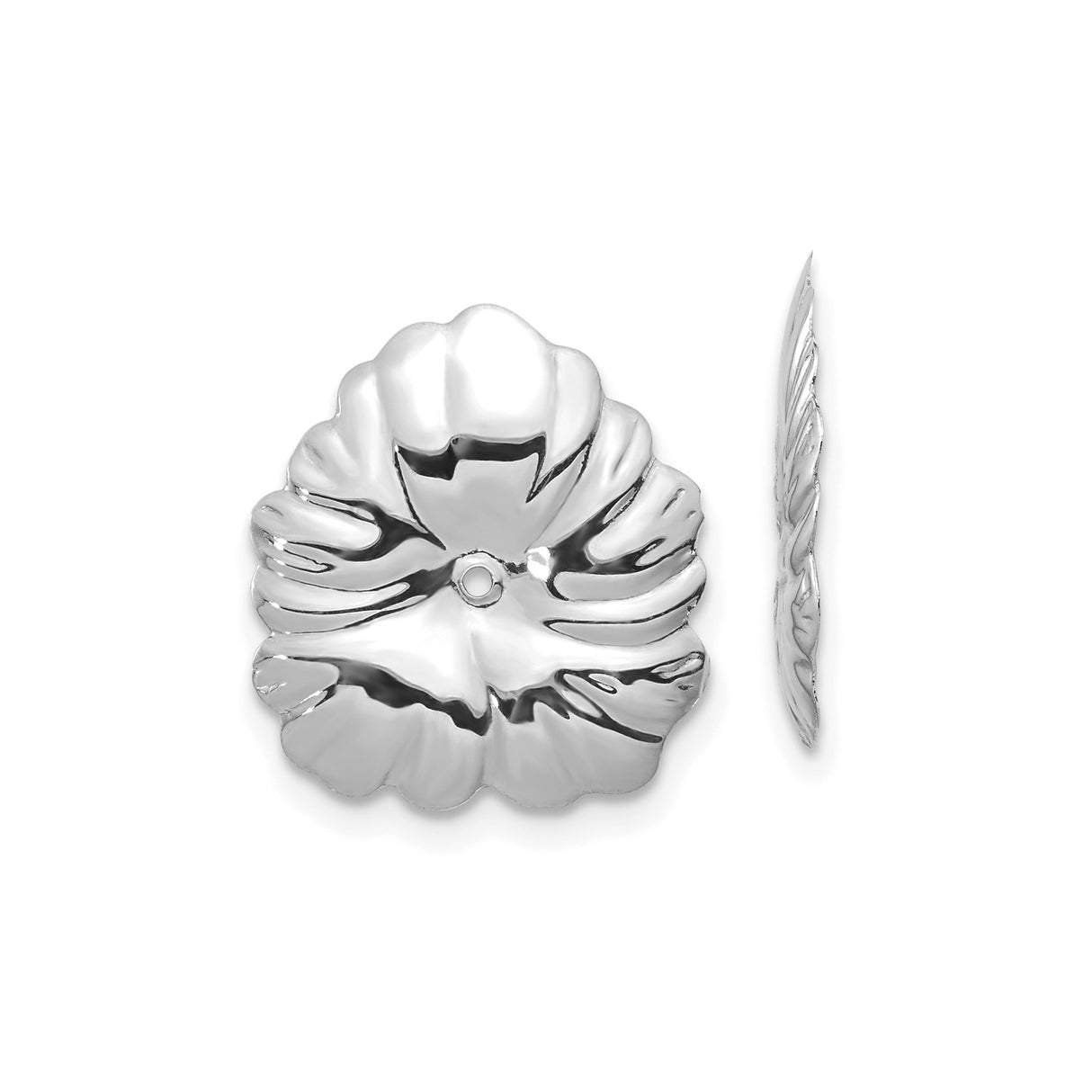 14k White Gold Flower Slide Charm, Polished Hibiscus Blossom Spacer for Bracelet or Necklace