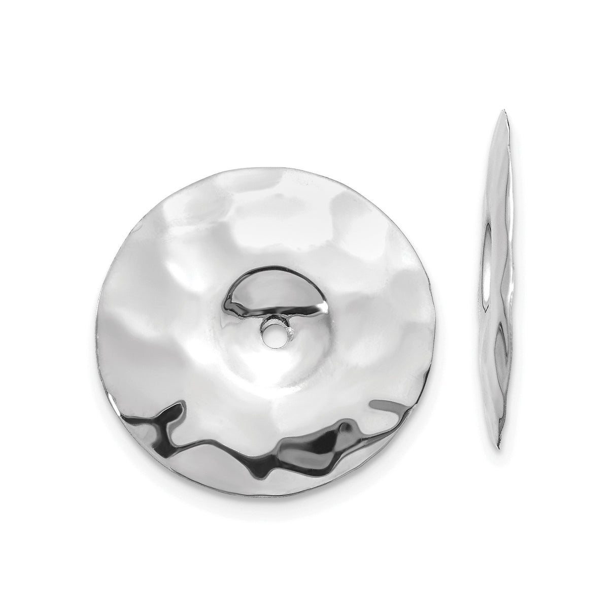 14k White Gold Hammered Disc Pendant, Smooth Open Circle Design, Minimalist Unisex Charm