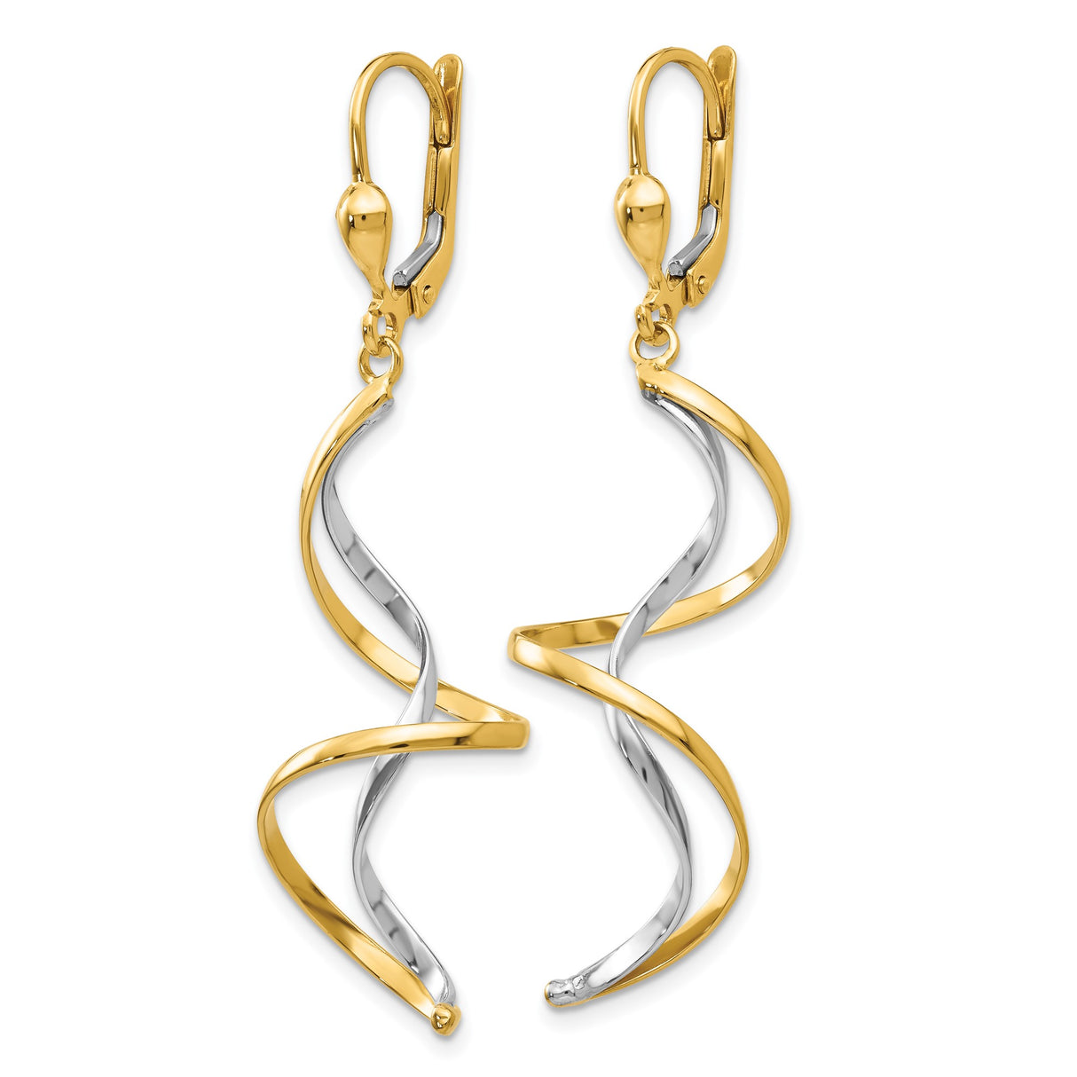 14k Two-Tone Gold Dangle Earrings with Open Spiral Twist Design for Women