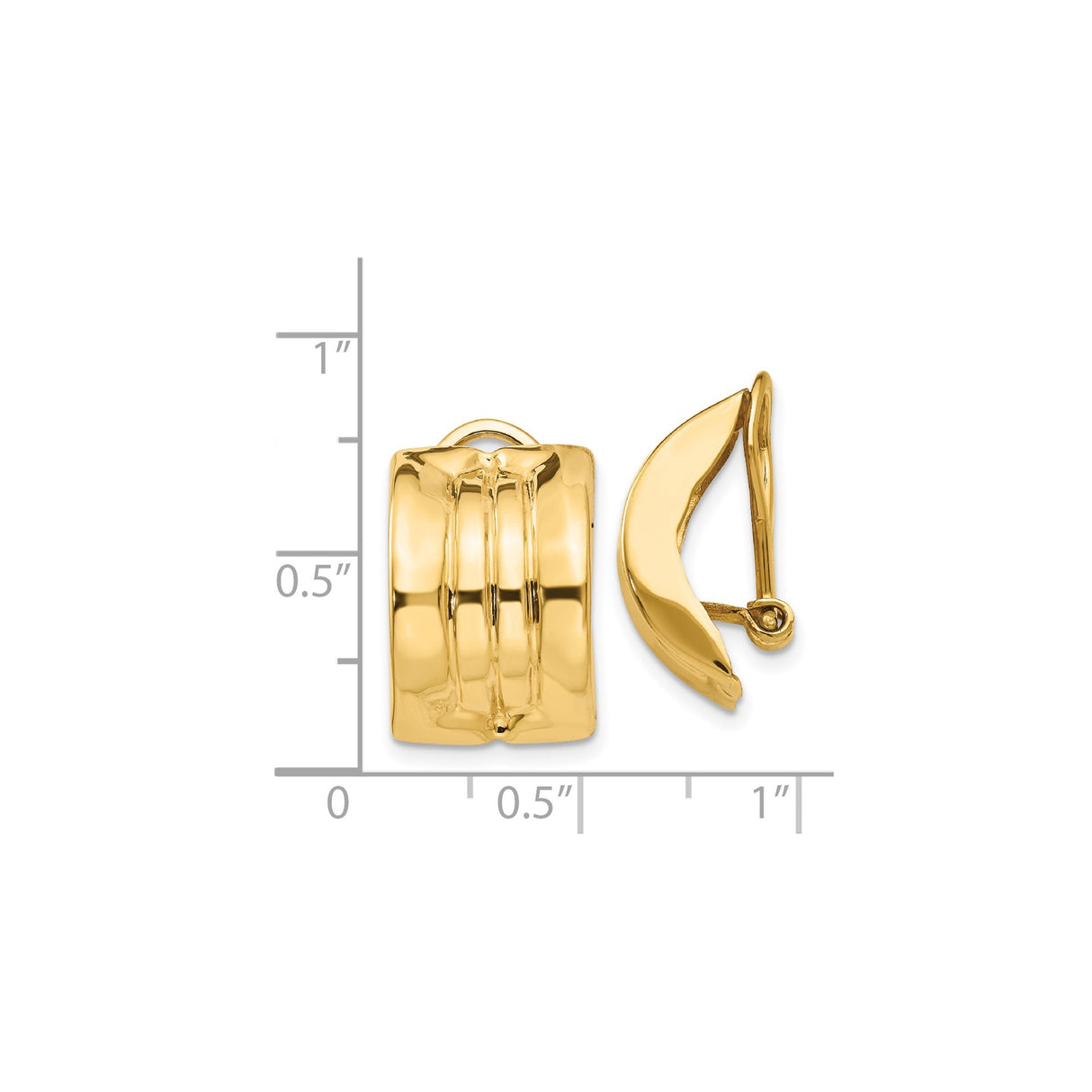 14k Yellow Gold Clip On Earrings with Ribbed Polished Finish, Vintage Bold Style for Women