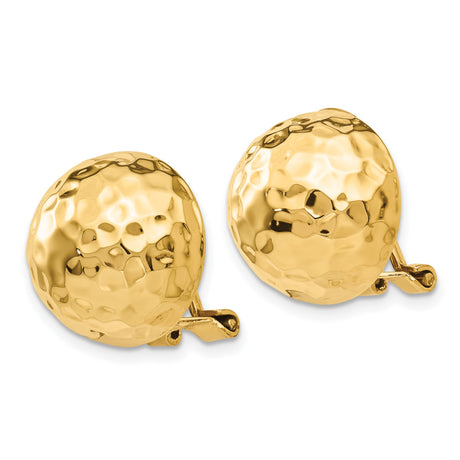 14k Yellow Gold Clip-On Earrings, Hammered Dome Textured Design, Vintage Minimalist Style for Women