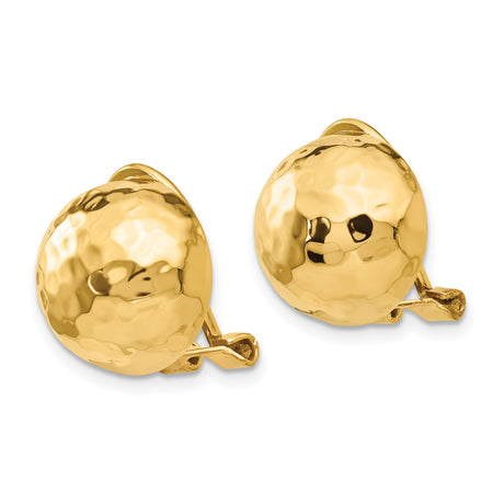 14k Yellow Gold Clip-On Earrings, Hammered Dome Design, Vintage Style, Non-Pierced Omega Back