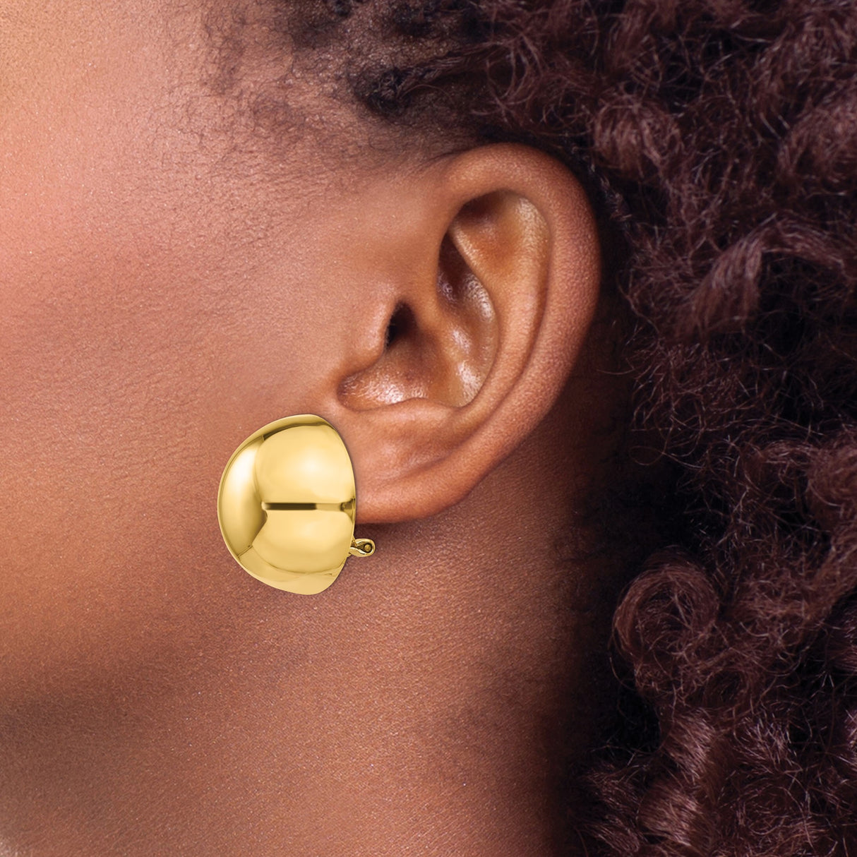 14k Yellow Gold Domed Button Stud Earrings, High Polish Half Sphere Design, Minimalist Style