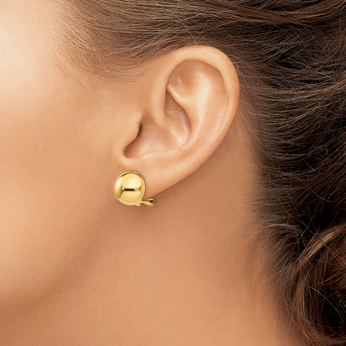 14k Yellow Gold Dome Stud Earrings, High-Polish Rounded Ball Design, Minimalist Style for Women