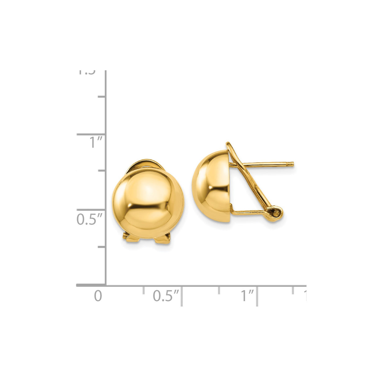 14k Yellow Gold Dome Stud Earrings, High-Polish Rounded Ball Design, Minimalist Style for Women
