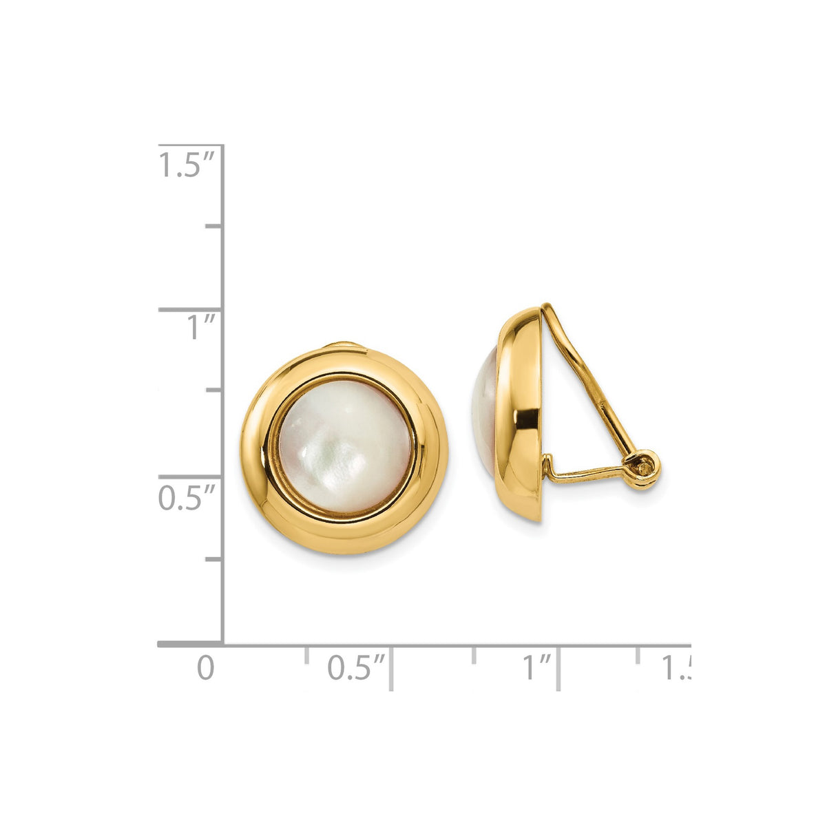 14k Yellow Gold Clip-On Earrings with White Mother of Pearl, Vintage Inspired Formal Style