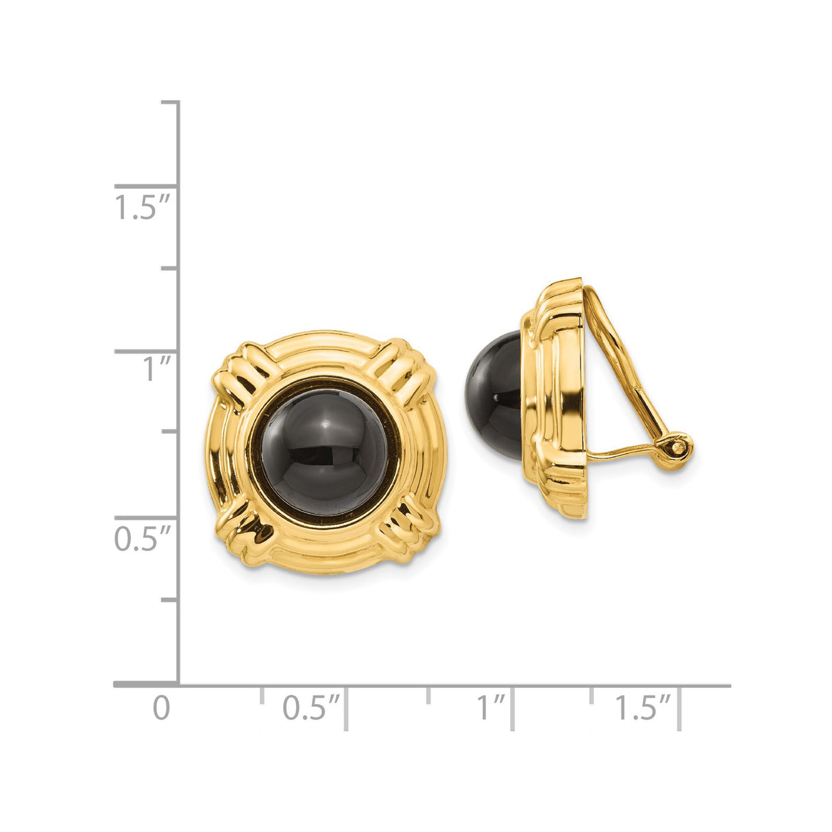 14k Yellow Gold Clip-On Earrings with Black Onyx Center, Vintage Bold Frame Design