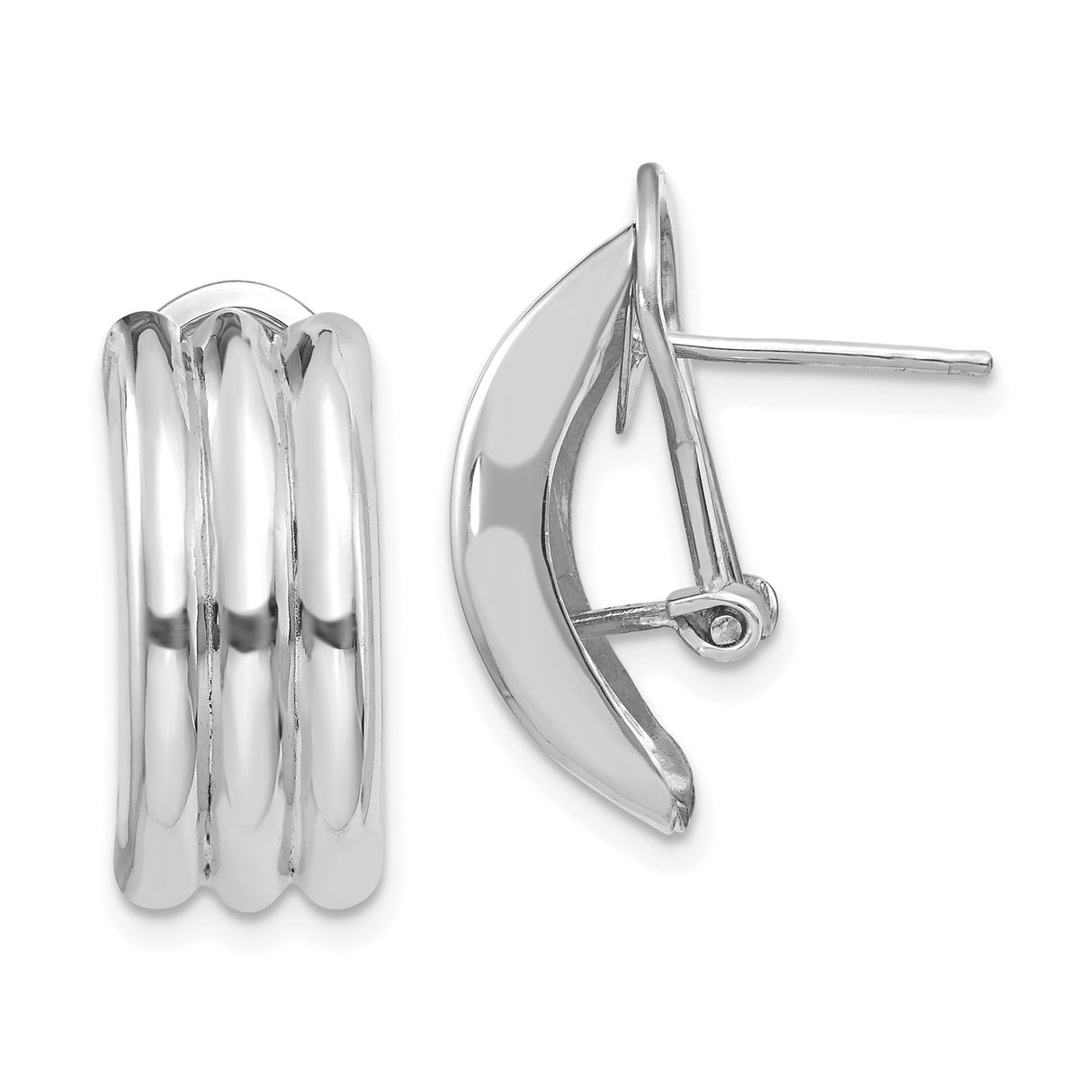 14k White Gold Triple Hoop Earrings, Polished Finish, Modern Layered Minimalist Style for Women
