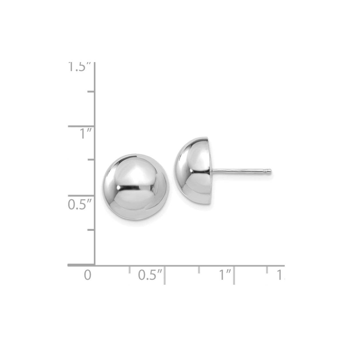 14k White Gold Dome Stud Earrings, High Polish Minimalist Ball Design for Women