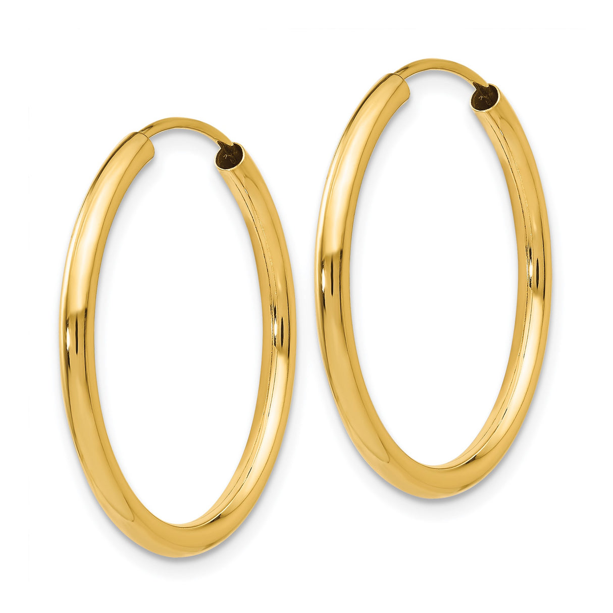 14k Yellow Gold Hoop Earrings, Classic Round Polished Lightweight Design for Women