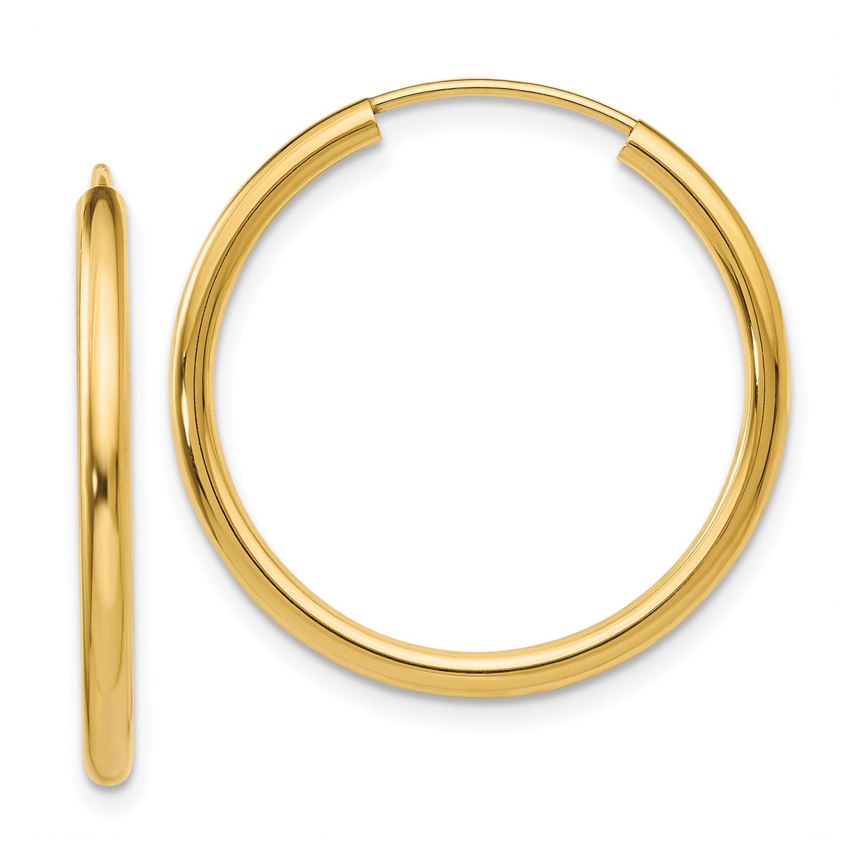 14k Yellow Gold Hoop Earrings, Classic Round Polished Lightweight Design for Women