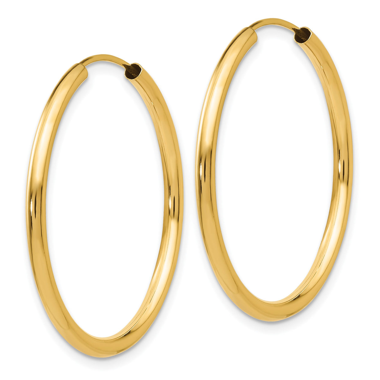 14k Yellow Gold Hoop Earrings, Seamless Round Polished Finish, Lightweight Classic Design