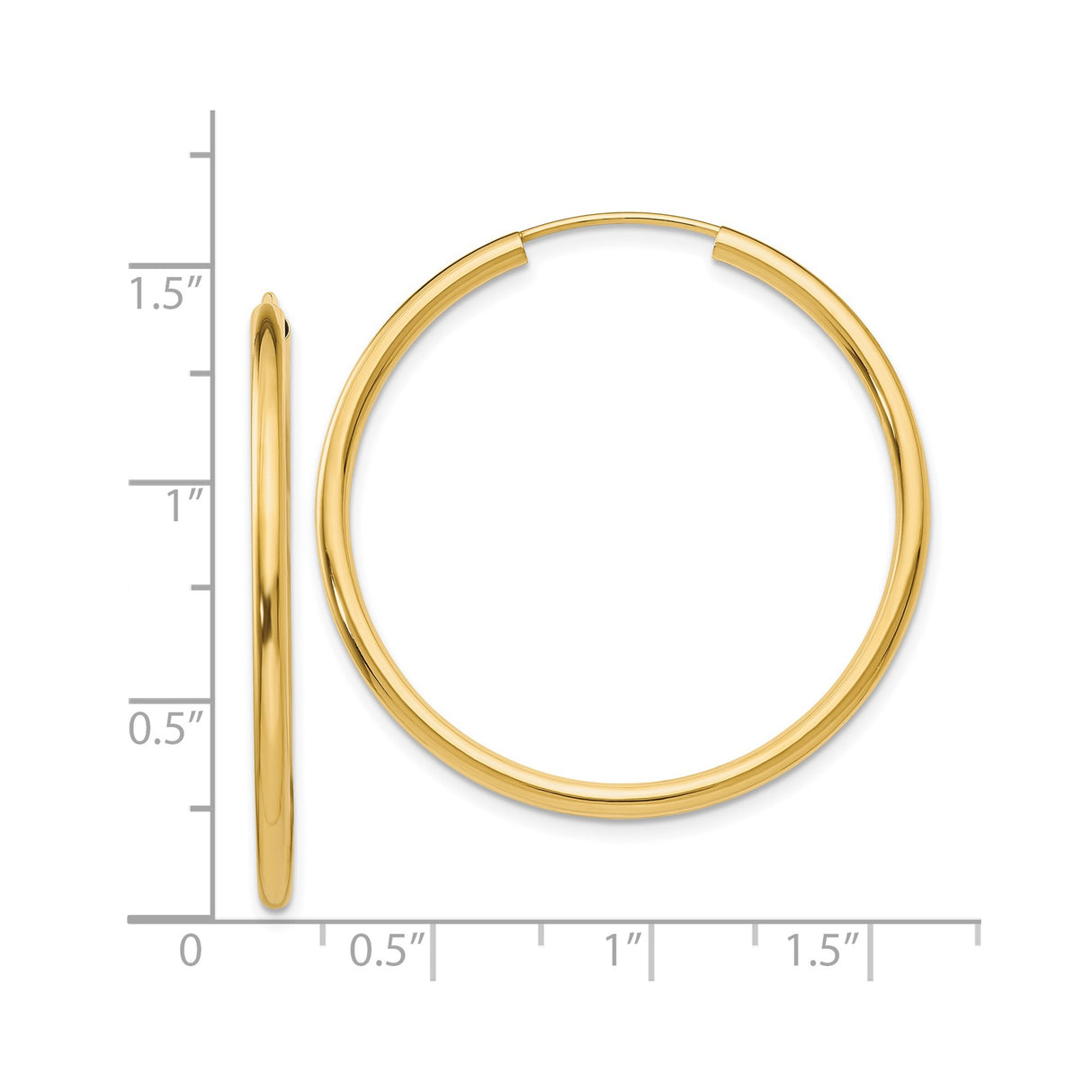 14k Yellow Gold Hoop Earrings, Seamless Round Design with Polished Finish, Lightweight Minimalist Style