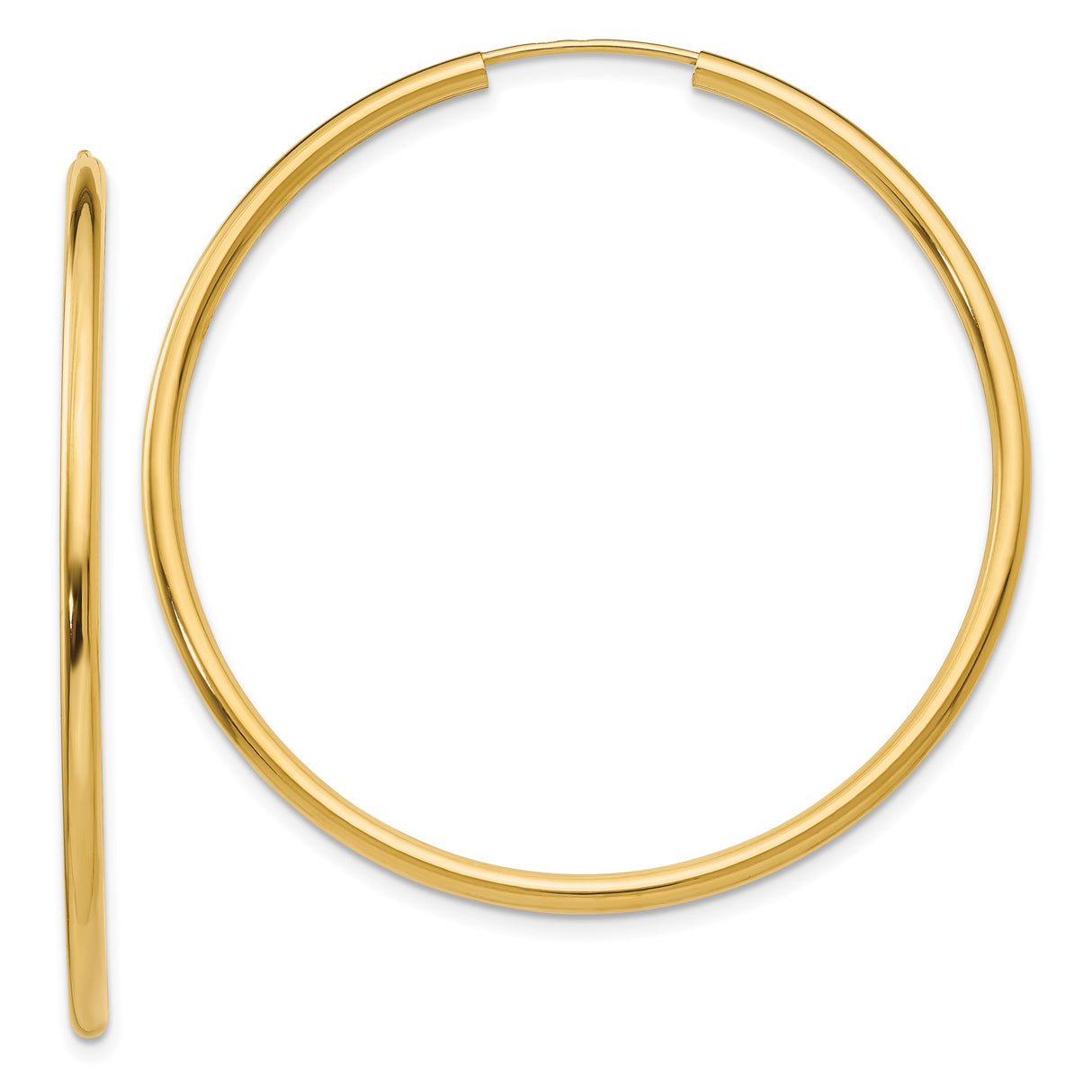 14k Yellow Gold Hoop Earrings, Large Round Polished Design, Classic Timeless Style for Women