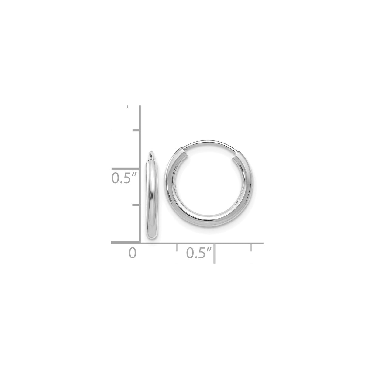 14k White Gold Hoop Earrings, Polished Minimalist Design, Unisex Lightweight Style