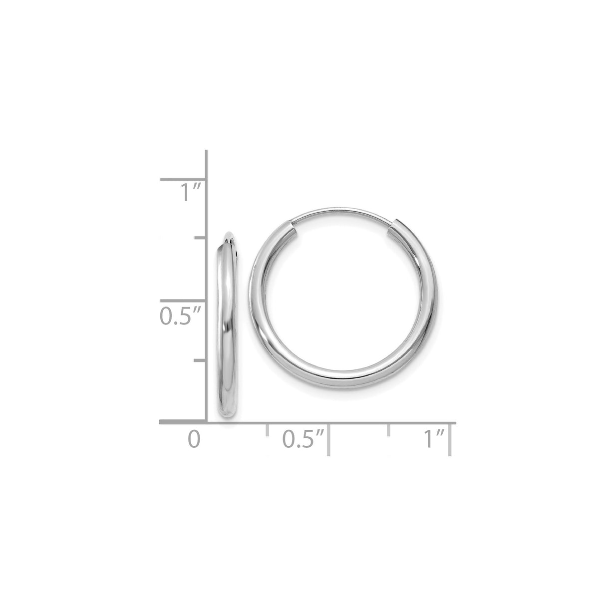 14k White Gold Hoop Earrings, Classic Round Smooth High Polish Finish, Lightweight Medium Size